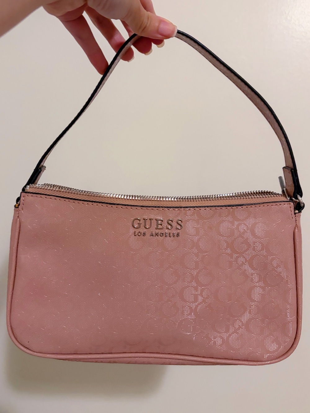 GUESS Pink Logo Jacquard Shoulder Bag